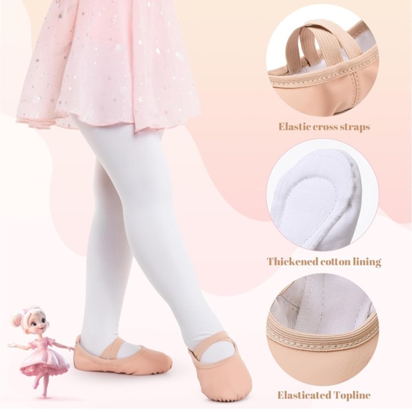 🌻4/$20 Ballet Slippers for Toddlers Full Cowhide Sole Crossbands Size 4 Yrs 10 - Picture 5 of 12